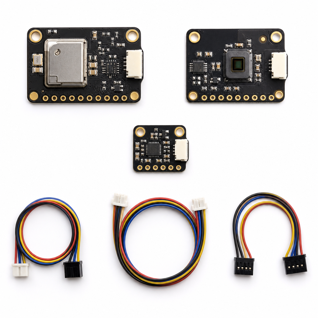 SENSE Expanded flatlay — CO₂, spectral, and IMU breakouts